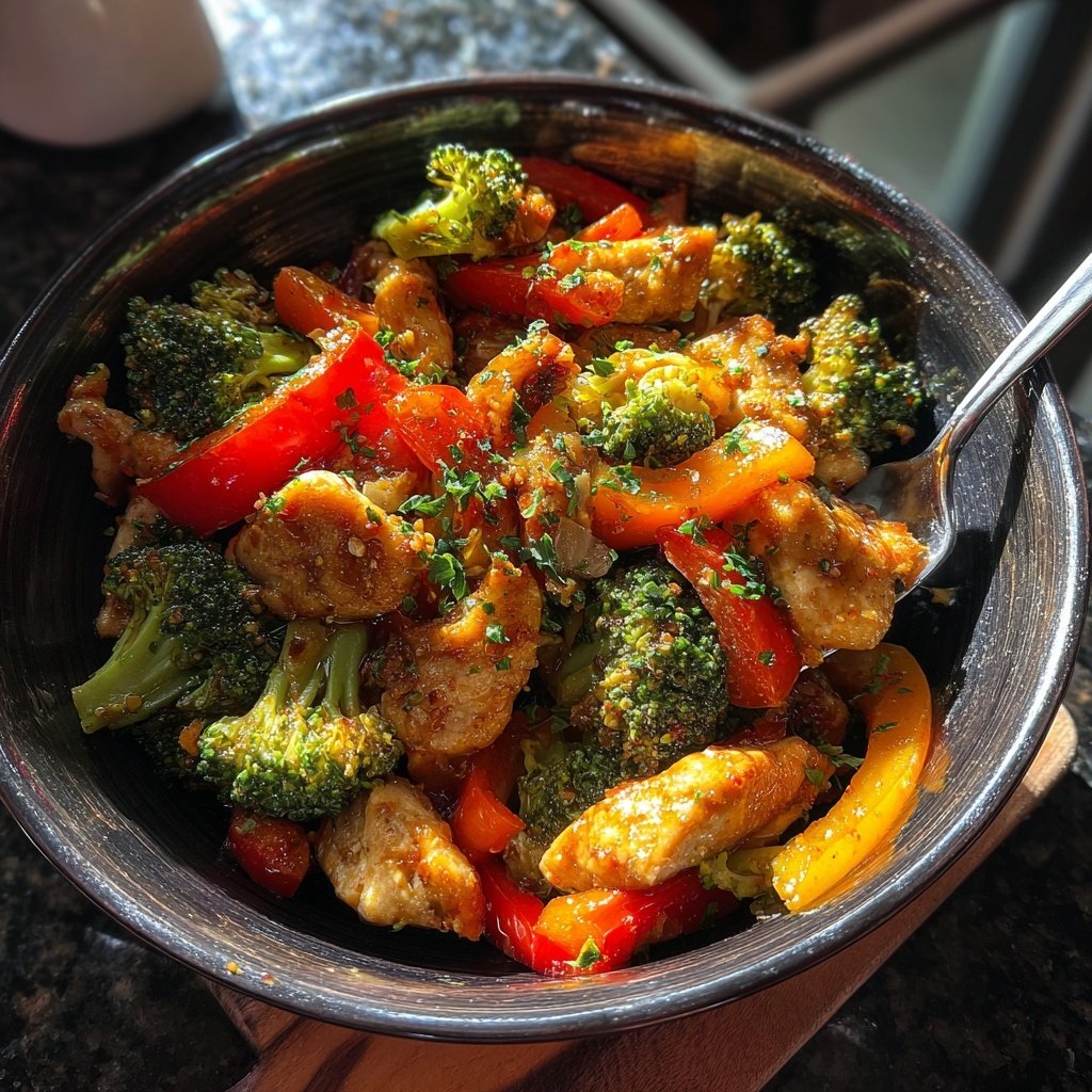 Kalorienarme Hähnchenpfanne Mit Brokkoli Und Paprika
