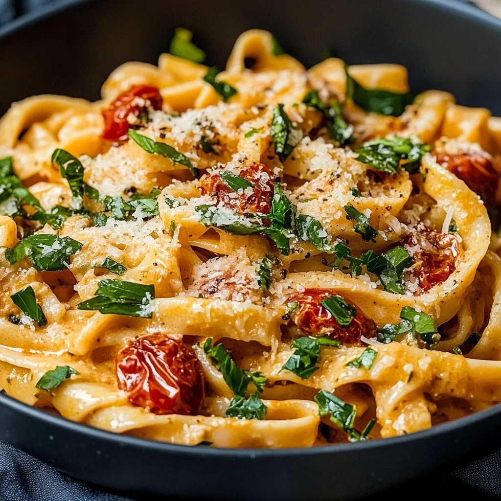 Cremige Sonnengetrocknete Tomaten-Nudeln