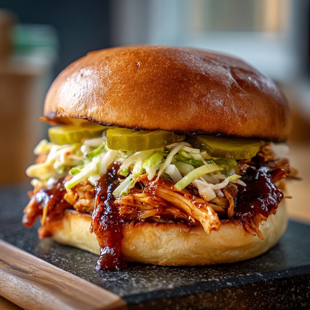 Pulled Chicken Burger vom Grill