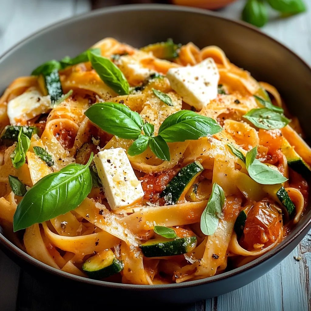 Mediterrane One-Pot-Pasta mit Tomaten, Mozzarella & Zucchini